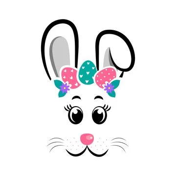 The face of the bunny with a wreath of eggs. Easter bunny face Stock Illustration