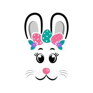 The face of the bunny with a wreath of eggs. Easter bunny face Stock Illustration