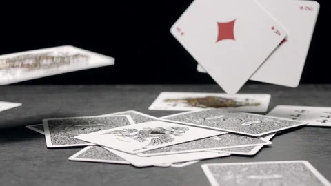Face Cards fall onto Table in Slow Motion 스톡 동영상 132223833