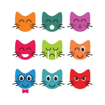 Face cat emoticons set illustrations logo concept 스톡 일러스트