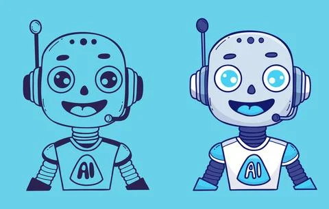 Face Chatbot Robot, Assistant AI. Virtual character set. Vector color and d.. Stock Illustration