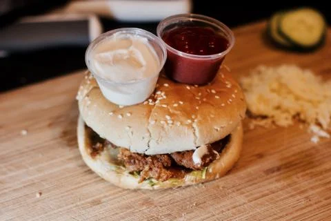 Face chicken burger Stock Photos