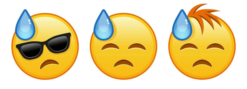 Face in cold sweat Set of three yellow emoji Stock Illustration