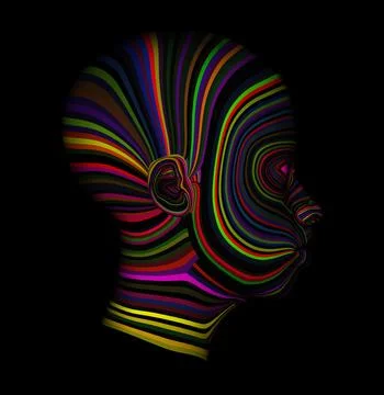 Face of color. Background design of human profile and colorful moving paint l Stock Illustration