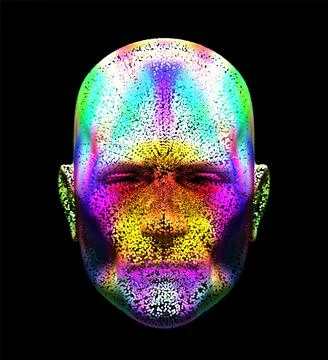 Face of color. Background design of human profile and colorful moving paint l Stock Illustration