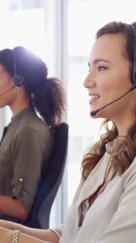 Face, computer and happy woman in call center, sales and talking to customer for Stock Footage 334906733