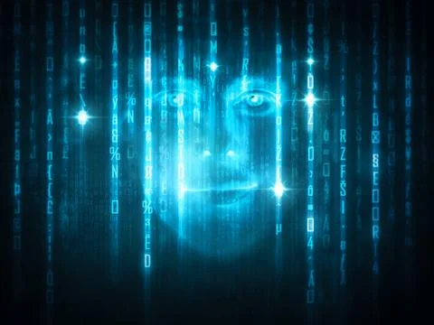 Face in computer code Foto stock