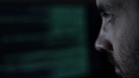 Face of Computer Scientist. Hacker or programmer. Low key light Stock Footage 192925149