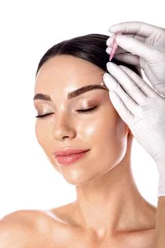 Face contour lifting procedure using mesothreads. Needle with mesothreads nea 写真素材