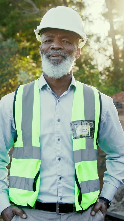 Face, contractor and man with smile at construction site, excavation manager and Stock Footage 340450174