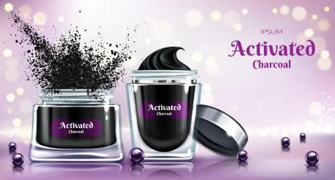 Face cream with activated charcoal vector banner Stock Illustration