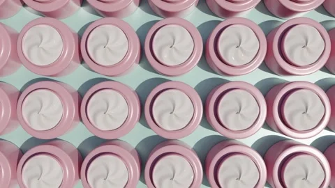 Face cream in pink jars moves. Cosmetic products for makeup and skincare. Stock Footage 159698960