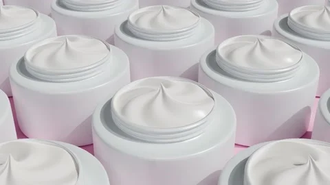 Face cream in white jars moves. Cosmetic products for makeup and skincare. Stock Footage 166041572