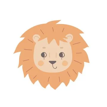 The face of a cute lion cub with open eyes. Stock Illustration