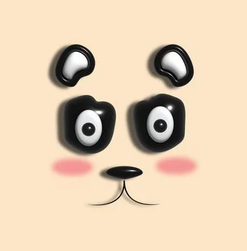 Face of a cute panda on a beige background, elements with a shadow. 3d render Stock Photos