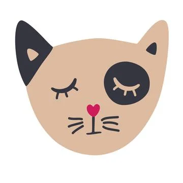 Face of a cute sleeping cat. Perfect for greeting card, invitation with wolf, Stock Illustration