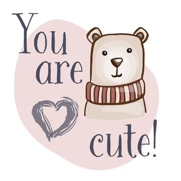 Face of cute teddy bear with text you are cute, isolated icon vector Stock Illustration