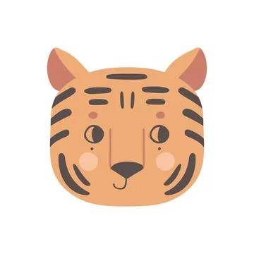The face of a cute tiger cub with open eyes. Stock Illustration