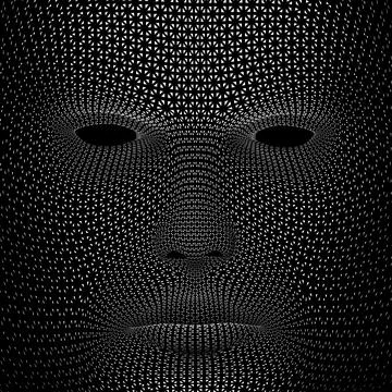 Face with a dark, almost black background. The face is made up of many small Ilustração Stock