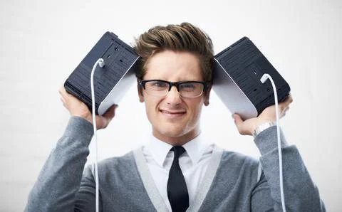 Face, database and storage on hard drive with man in studio on gray background Stock Photos