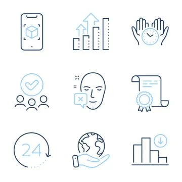 Face declined, Safe time and 24 hours icons set. Augmented reality, Decreasing イラスト素材
