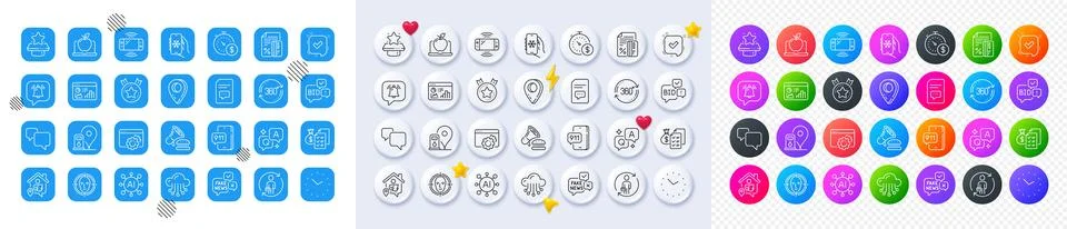 Face detect, Cloud storage and Bid offer line icons. For web app, printing. Line イラスト素材