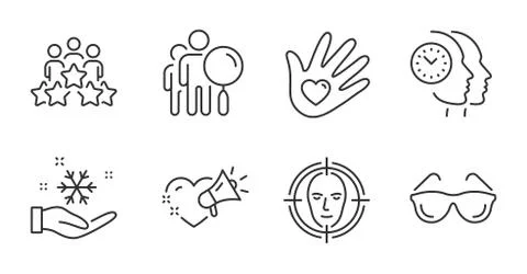 Face detect, Love message and Time management icons set. Vector Stock Illustration