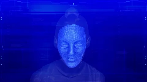 Face detection. 3D technology survey. Biometric face recognition. Face ID Stock Footage 132667951