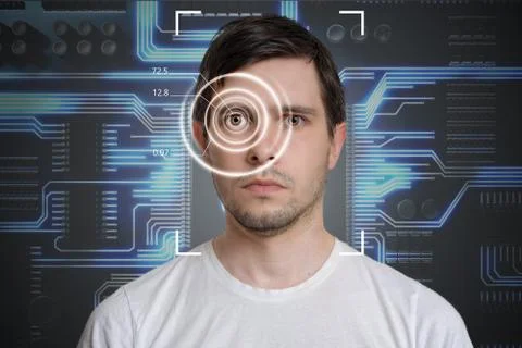 Face detection and recognition of man. Computer vision concept. Electronic ci Stock Photos
