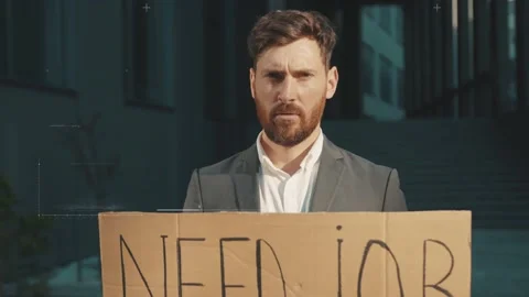 Face Detection. Biometric Technological Scanning of Unemployed Manager Face with Stock Footage 131176487