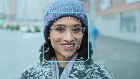 Face detection. Futuristic and technological scanning of young female face 스톡 동영상 126531610