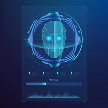 Face digital recognition, id faces biometric scanning to safe access abstract Stock Illustration