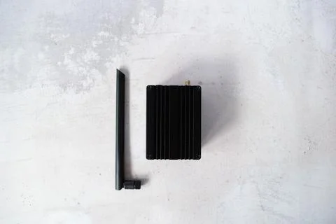 Face down view of a Helium hotspot cryptocurrency miner Stock Photos