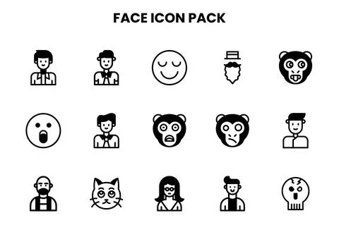 Face DuoTone Bundle Icons Pack Stock Illustration