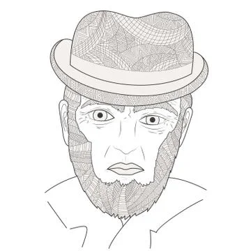 The face of an elderly Signora Zen Tangle vector. Elderly people in the hat Z Stock Illustration