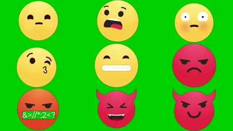 Face emoji on green screen with scared flushed sick and devil High quality Stock Footage 334703829