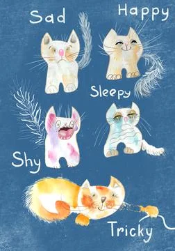 Face emotion cat set Stock Illustration