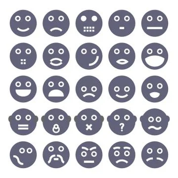 Face emotion character set. Isolated on white background. 25 pictograms Stock Illustration