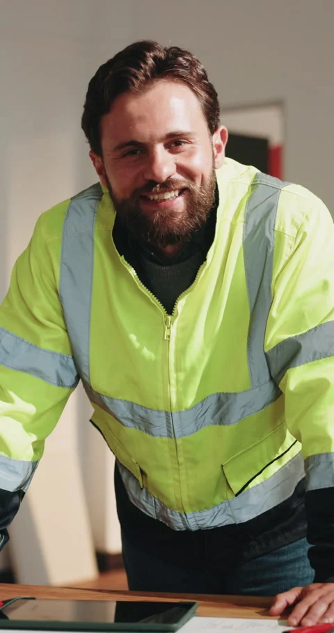 Face, engineer and man at site for construction, building maintenance or happy Stock Footage 342217864