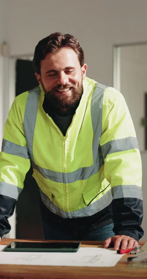 Face, engineer and man at site for maintenance, building construction or happy Stock Footage 342240842