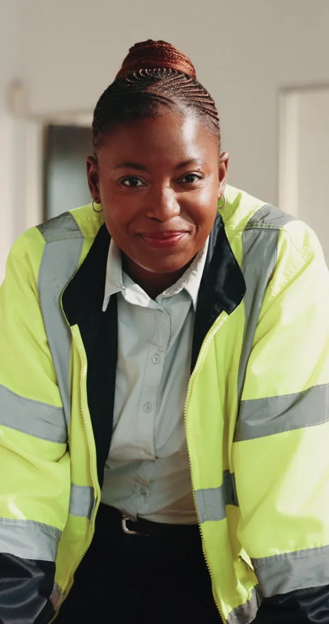 Face, engineer or black woman at site for building construction, maintenance Stock Footage 342218029