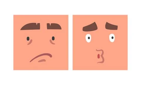 Face Expression and Emotion with Eyebrow and Mouth Grimace in Square Shape Illustrazione stock