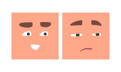 Face Expression and Emotion with Eyebrow and Mouth Grimace in Square Shape Stock Illustration