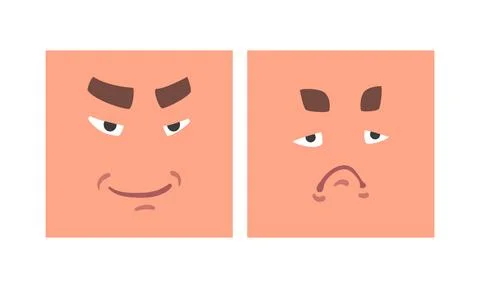 Face Expression and Emotion with Eyebrow and Mouth Grimace in Square Shape Stock Illustration
