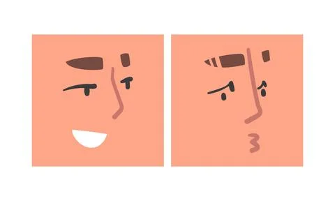 Face Expression and Emotion with Eyebrow and Mouth Grimace in Square Shape Illustrazione stock
