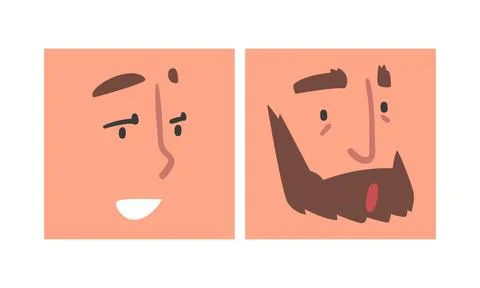 Face Expression and Emotion with Eyebrow and Mouth Grimace in Square Shape Stock Illustration