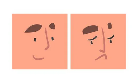 Face Expression and Emotion with Eyebrow and Mouth Grimace in Square Shape Illustrazione stock