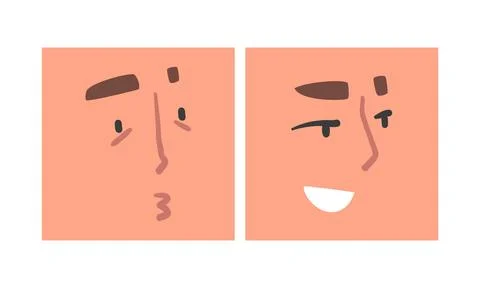 Face Expression and Emotion with Eyebrow and Mouth Grimace in Square Shape Illustrazione stock