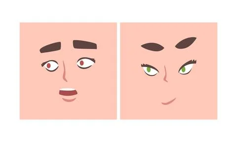 Face Expression and Emotion with Eyebrow and Mouth Grimace in Square Shape Illustrazione stock