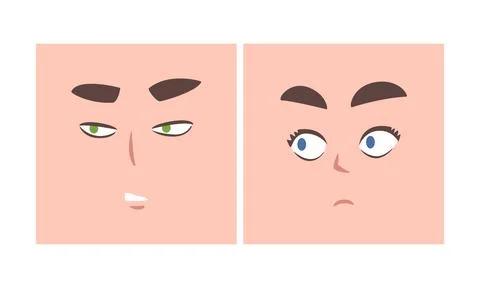 Face Expression and Emotion with Eyebrow and Mouth Grimace in Square Shape Stock Illustration
